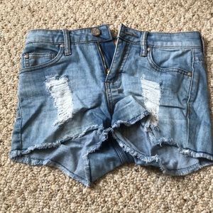 Distressed jean shorts